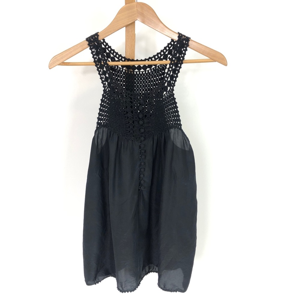 BCBG MaxAzria black Silk and crochet tank - Picture 1 of 8